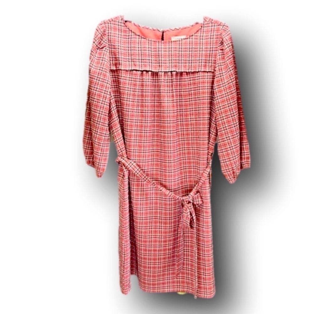 LOFT Peasant Dress pale pink plaid